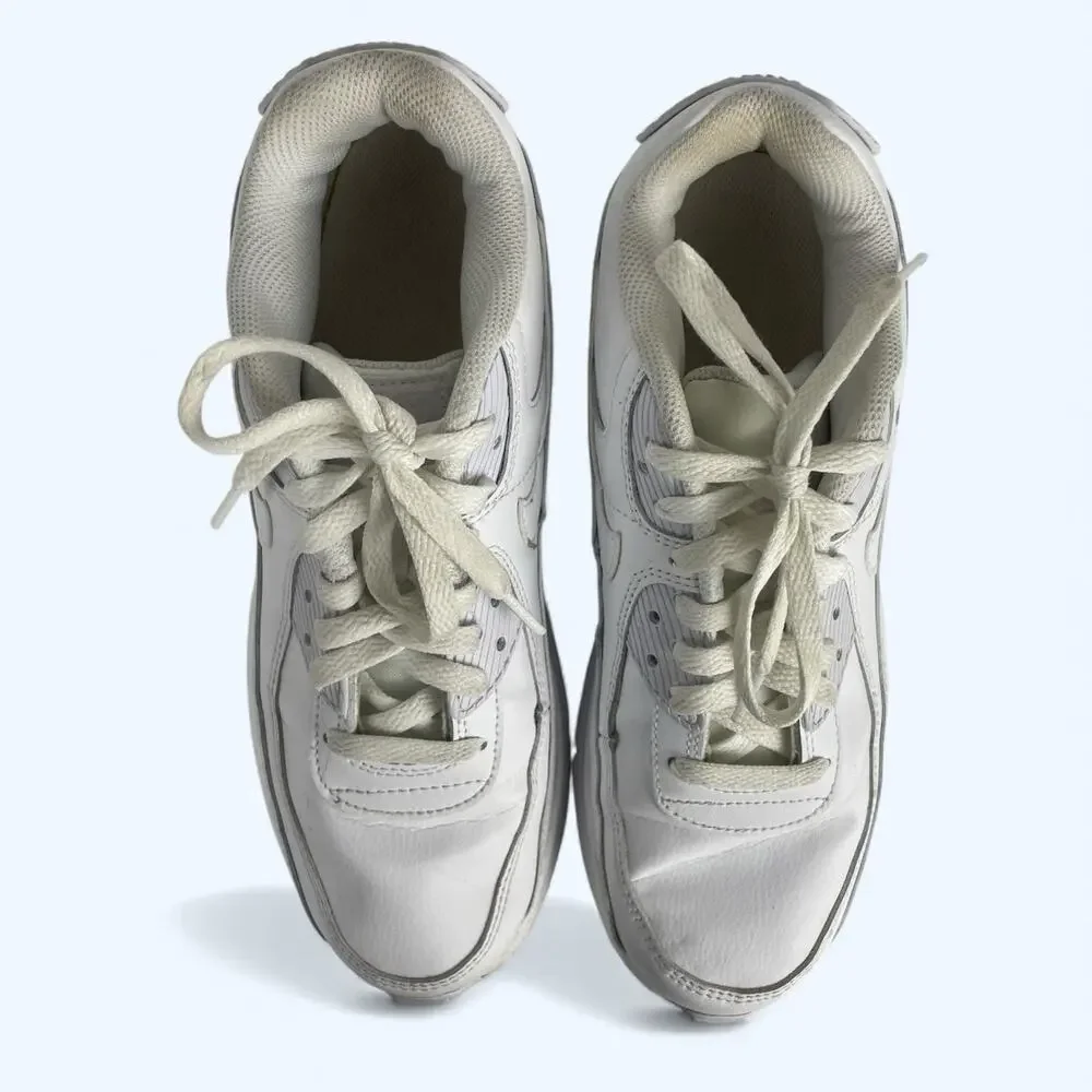 Nike Air Max 90 Leather Athletic Shoes CD6864-100 White Youth Size 7